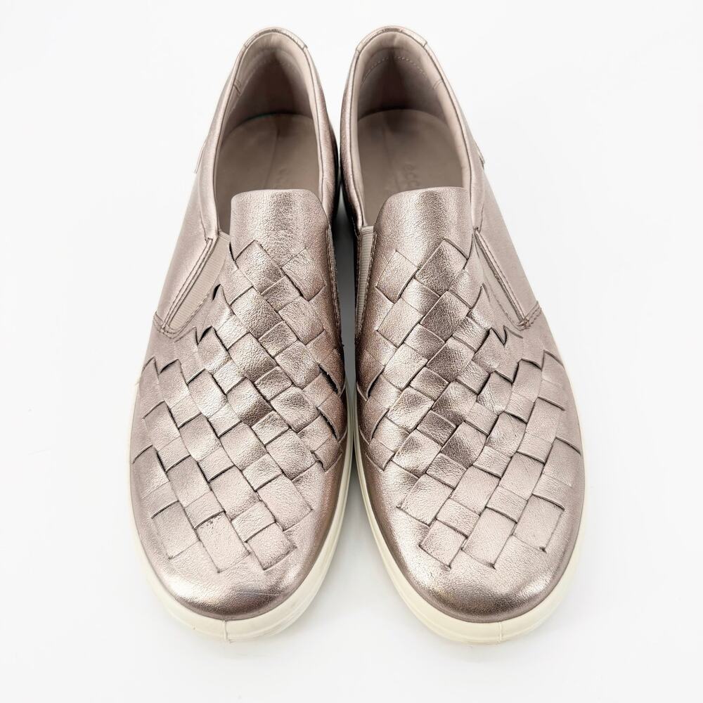 ECCO Soft 7 Woven Metallic Rose Gold Leather Slip On Sneakers EU 42 US 11 - Picture 2 of 7